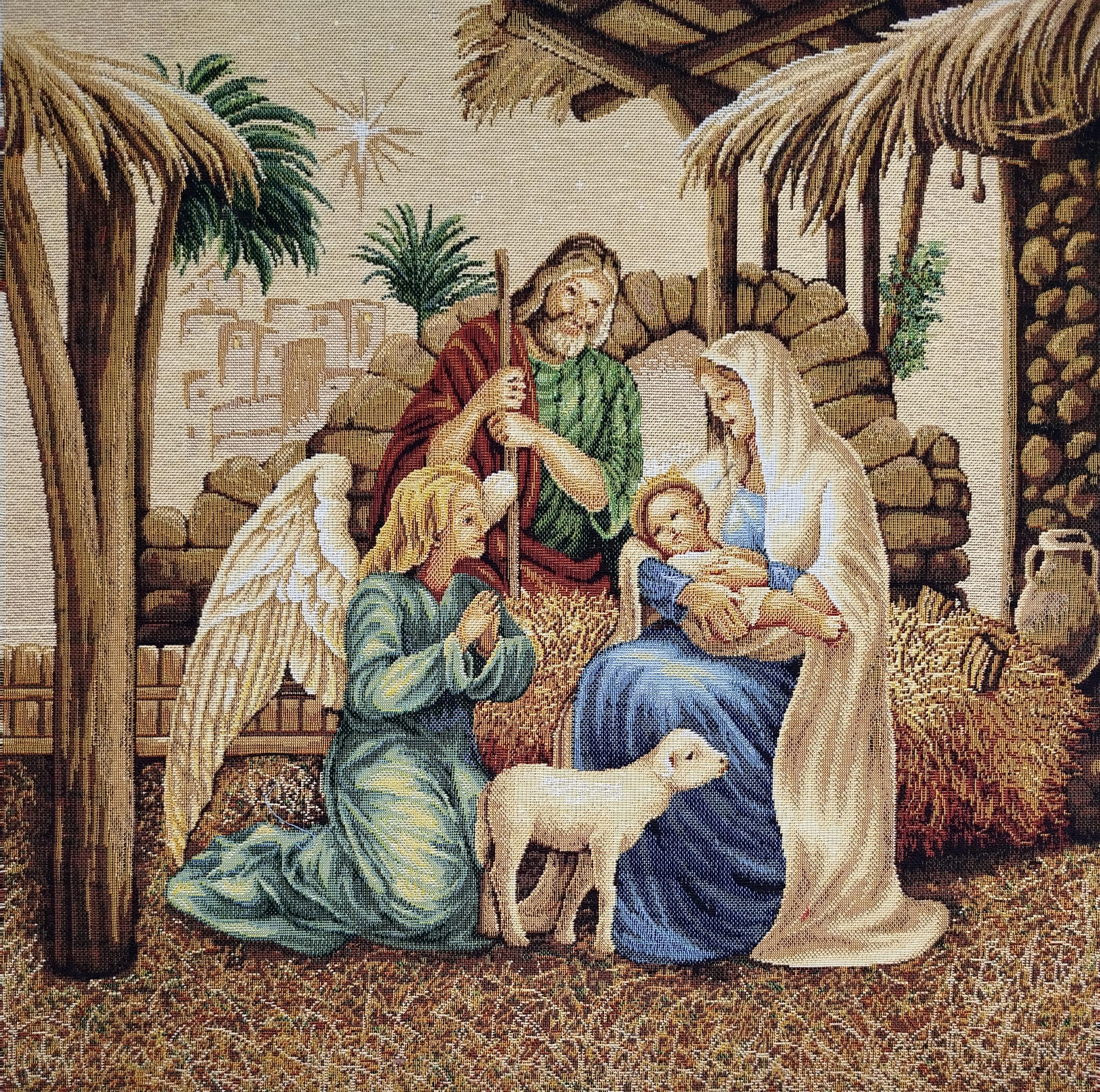 The Nativity Scene A Painting Depicting the Birth of Jesus Christ