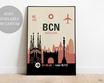 Barcelona Travel Poster BCN Airport Code Print, Spain City Skyline Wall Art, Sagrada Familia Poster, Minimalist Travel Decor, Barcelona Gift