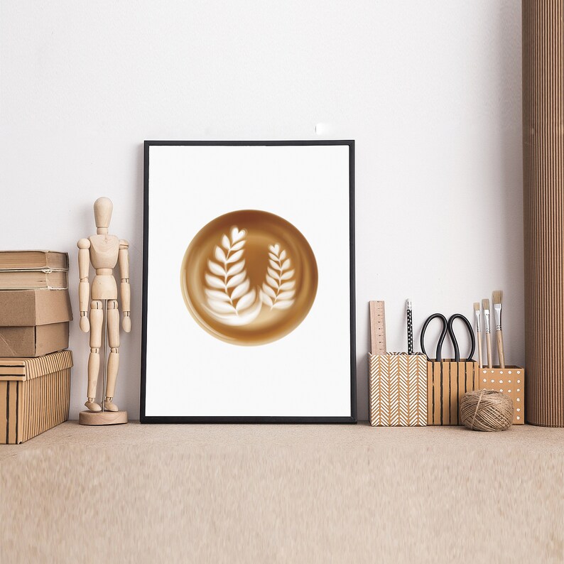 Coffee Poster Latte Art Print, Minimalist Coffee Wall Art, Barista Kitchen Decor, Cafe Art, Coffee Lover Gift, Aesthetic Food Poster image 6
