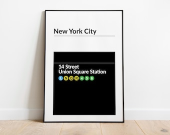 New York City Subway Poster | 14 Street Union Square Station Print | NYC Wall Art | Minimalist Transit Map Decor