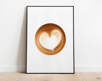 Latte Art Coffee Poster | Minimalist Coffee Wall Art Print | Modern Kitchen Decor | Coffee Bar Wall Decor | Coffee Lover Gift
