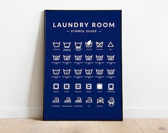 Affiche avec symboles de lessive, instructions de lavage, décoration murale pour la buanderie, planning de nettoyage, décoration pour la pièce utilitaire
