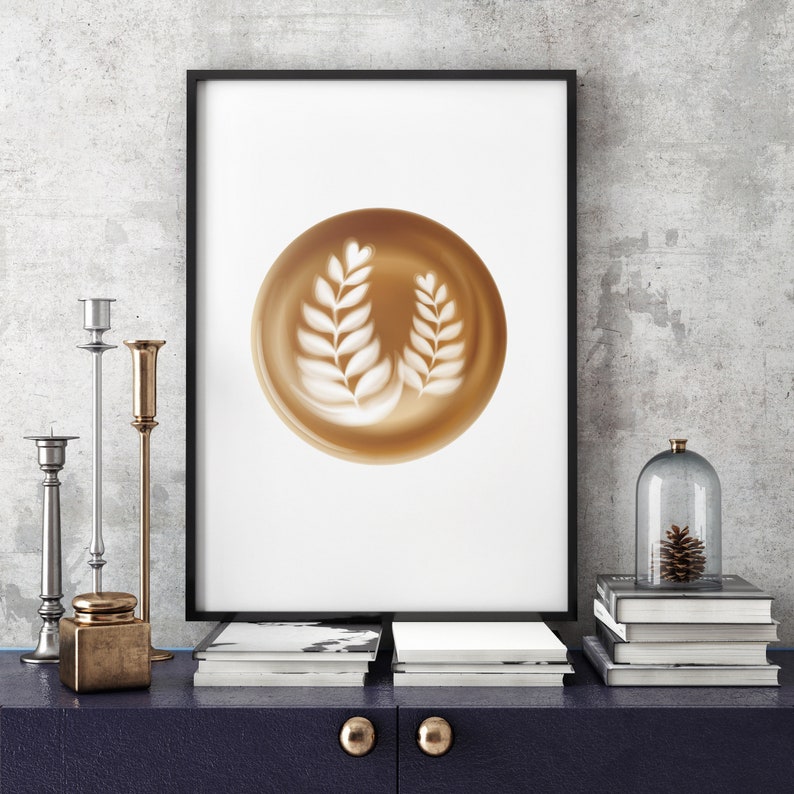 Coffee Poster Latte Art Print, Minimalist Coffee Wall Art, Barista Kitchen Decor, Cafe Art, Coffee Lover Gift, Aesthetic Food Poster image 2