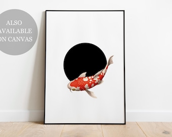 Koi Fish Poster, Japanese Wall Art, Minimal Zen Print, Yin Yang Koi Art, Asian Decor, Minimalist Poster, Japandi Wall Art, Koi Illustration