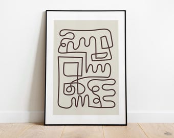 Abstract Line Art Poster, Minimalist Continuous Line Drawing, Modern Neutral Wall Art, Scandinavian Boho Decor, Geometric Abstract Print