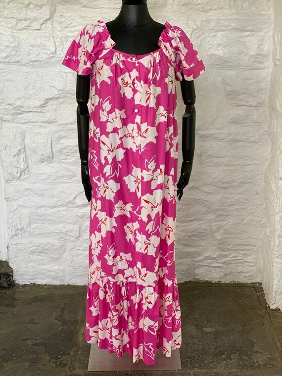 Vintage floral print long cotton dress