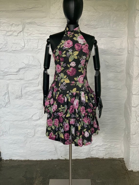 Floral print cotton halter dress
