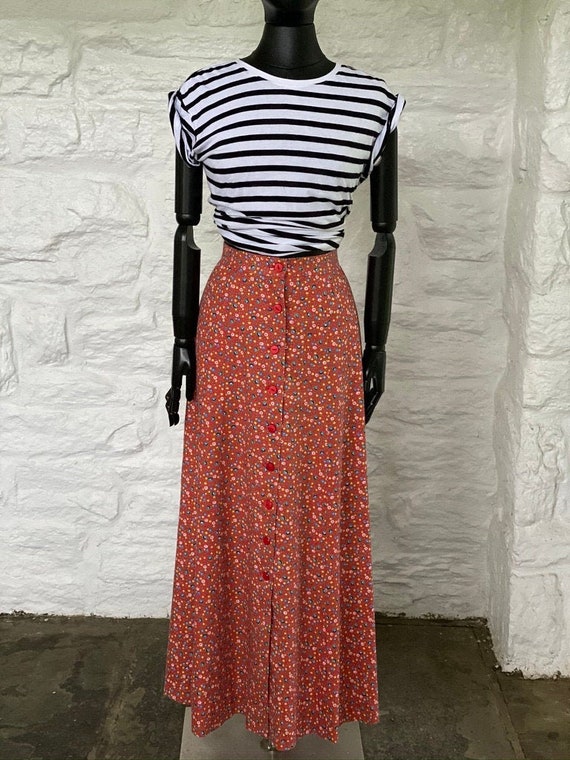 Daisy print cotton button down skirt