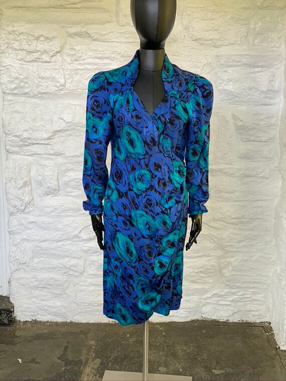 vintage floral print silk jacquard wrap dress