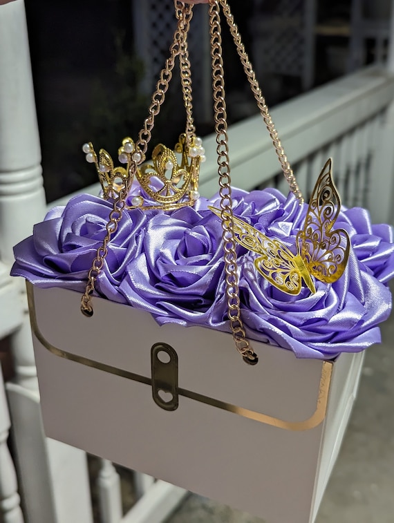 Ribbon Rose Mini Purse: Handmade Eternal Roses, Crown & Butterfly
