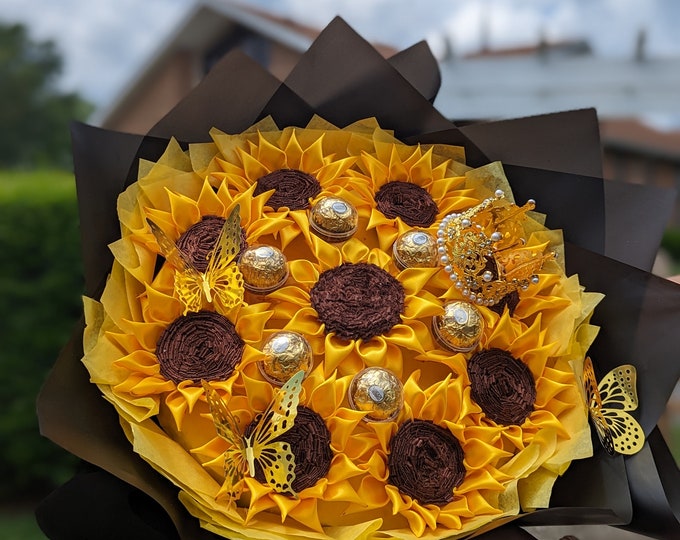 Ramo De Girasoles Y Rosas Eternas Flores De Cinta Etsy México