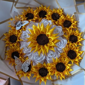 Sunflower & Rose everlasting bouquet(ribbon flowers)