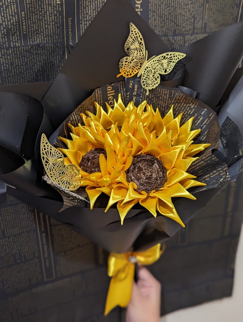 Sunflower Bouquetribbon Forever Flower Etsy