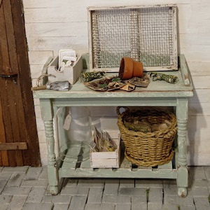 Plant table, sideboard, in a shabby look, miniature 1:12 for the dollhouse