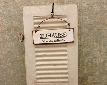 Schild "Zu Hause ist es...."  im shabby Look, Miniatur 1:12 fürs Puppenhaus