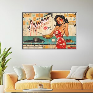 Retro Pin Up Kitchen Pop Art Canvas | Colorful Nostalgic Wall Art | Graffiti Twist Urban Decor | Fun Vintage-Inspired Canvas Wall art Street