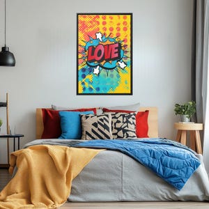 Stampa Pop Art LOVE: vivace tipografia in stile fumetto, decorazione murale colorata
