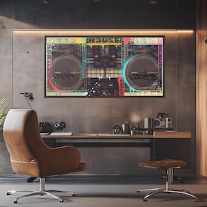 Record Mixing Table Wall Art – 48x24 Black Canvas  | Music Studio Decor, Vinyl, Pioneer DJ Artwork, House & Techno, Music Lover Wall Art