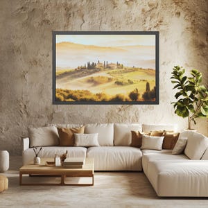 Tuscany Landscape Street Art Print – Watercolor Wall Art for Gift, Rolling Hills & Villas Decor