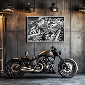 Monochrome Chopper Art: Industrial Motorcycle Canvas Print