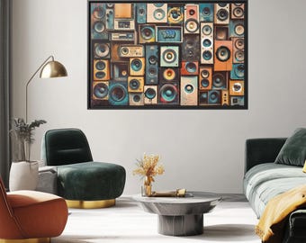 Canvas vintage stereoluidspreker: kunst aan de muur retro muziekkamer