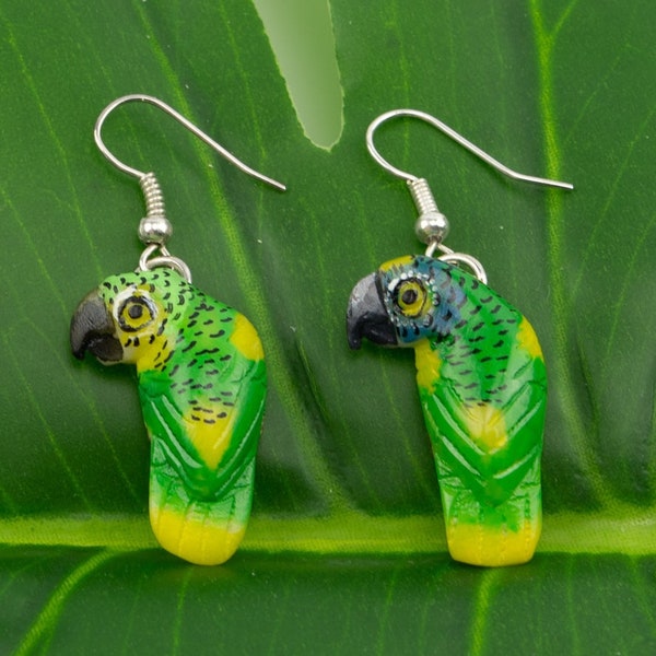 Classic Hand Carved Tagua Nut Parrot Earrings Panama