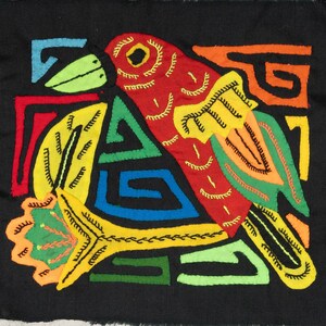 Hand Sewn Guna Molita Sun Conure small mola Panama Reverse Applique Vibrant Cotton Textile Boho Folk Art Collector Gift