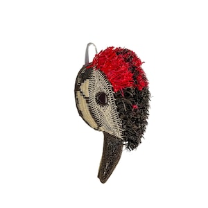 Masked Crimson Tanager Emberá Handwoven Palm Fiber Mask Panama Indigenous Bird Art Wearable Collectible Tribal Decor Gift
