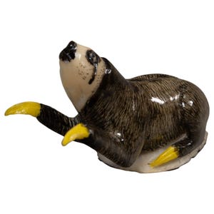 Charcoal Sloth With Yellow Claws Tagua Nut Carving, Hand Painted Vegetable Ivory Wildlife Statue, Panama Embera Rainforest, Artisan Made