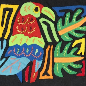 Handgenaaide Guna Molita Geelvleugelara kleine mola Panama omgekeerde stoffen levendige katoen textiel Boho volkskunst verzamelaarscadeau
