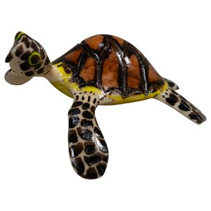 Large Hawksbill Sea Turtle Tagua Nut Carving, Hand Painted Vegetable Ivory Wildlife Statue, Panama Embera Rainforest, Fair Trade, Ethical