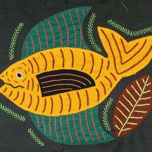 French Grunt Reef Fish Guna Molita Panama Mola Reverse Applique Cotton Textile Small Mola Boho Folk Art Piece Unique Gift Wall Decor