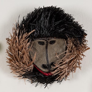 Two-Tone Brown Hot Lip Monkey Mask, Embera Tribal Wall Art, Handwoven Natural Fiber Face, Jungle Animal Decor, Ethical Indigenous Craft