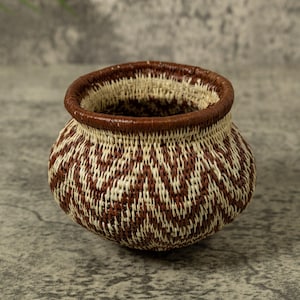 Rippling Star Basket, Brown and Natural Palm Fiber Design, Indigenous Panama Art, Tribal Woven Pattern, Rustic Ethnic Home Decor, Embera