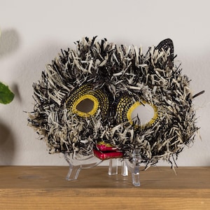 Great Horned Owl Faux Wall Mask – Embera Wounaan Wildlife Art, Woven Animal Head Sculpture for Hanging or Shelf, Rainforest Jungle Bird