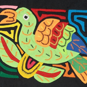 Hand Sewn Guna Molita Orange-Fronted Parrot small mola Panama Reverse Applique Vibrant Cotton Textile Boho Folk Art Gift