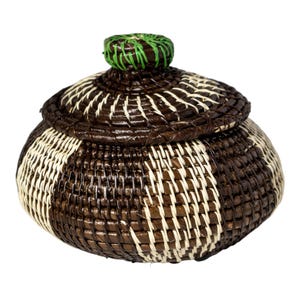 Panama Rainforest Basket, Patchwork Dome, Handwoven Wounaan Embera Lidded Vessel, Checker Block Design, Darien, Natural Fiber Artwork