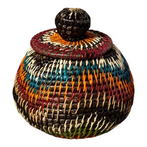 Panama Rainforest Basket, Orange Green Serenity, Handwoven Wounaan Embera Lidded Vessel, Bold Folk Design, Darien, Natural Fiber Keepsake