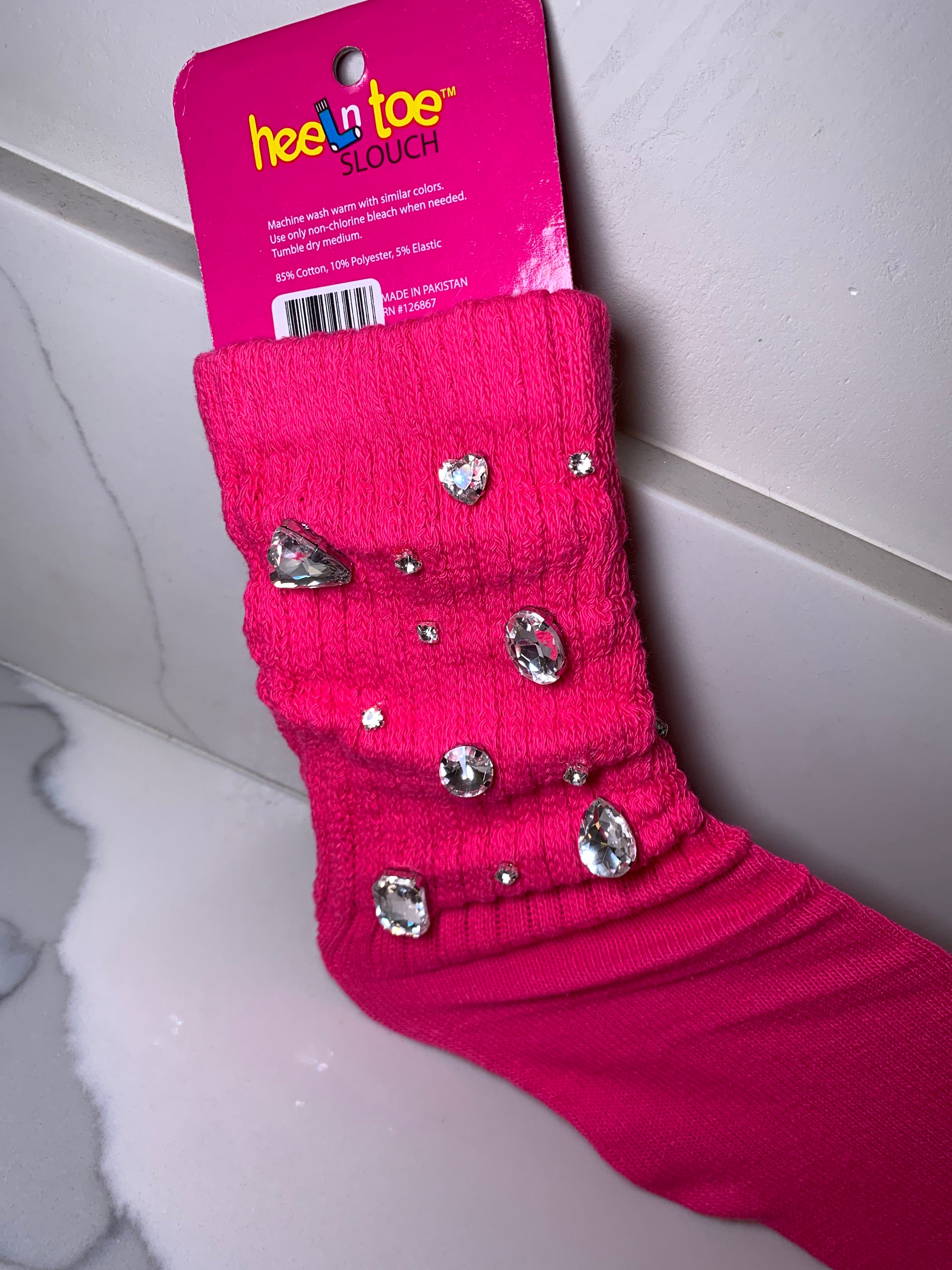 Hot Pink One Size Fit All Scrunchie Bedazzled Socks , Bling