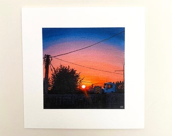 Le coucher du soleil - impression giclée d'art en édition limitée, impression d'art, décoration d'intérieur, art mural, petit cadeau, coucher de soleil, soleil, ville, dégradé de ciel