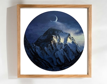 Lámina artística de montaña «Rayo de sol»: Impresión cuadrada de pintura acrílica firmada, decoración de pared mate