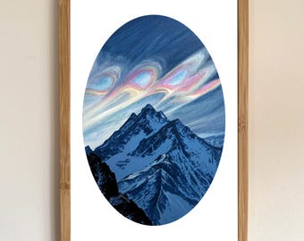 Iridescence Mountain A4 Art Print, High Quality Matte Large Wall Art Print, Acrylic Painting Print, Wall Decor