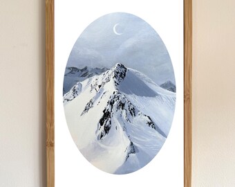 Snowlight Mountain A4 Art Print, High Quality Matte Large Wall Art Print, Acrylic Painting Print, Wall Decor