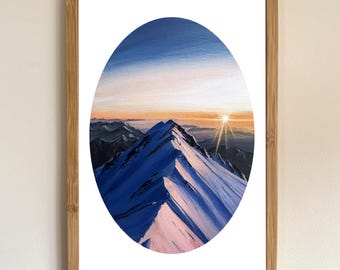 Dawncrest Mountain A4 Art Print, High Quality Matte Large Wall Art Print, Acrylic Painting Print, Wall Decor