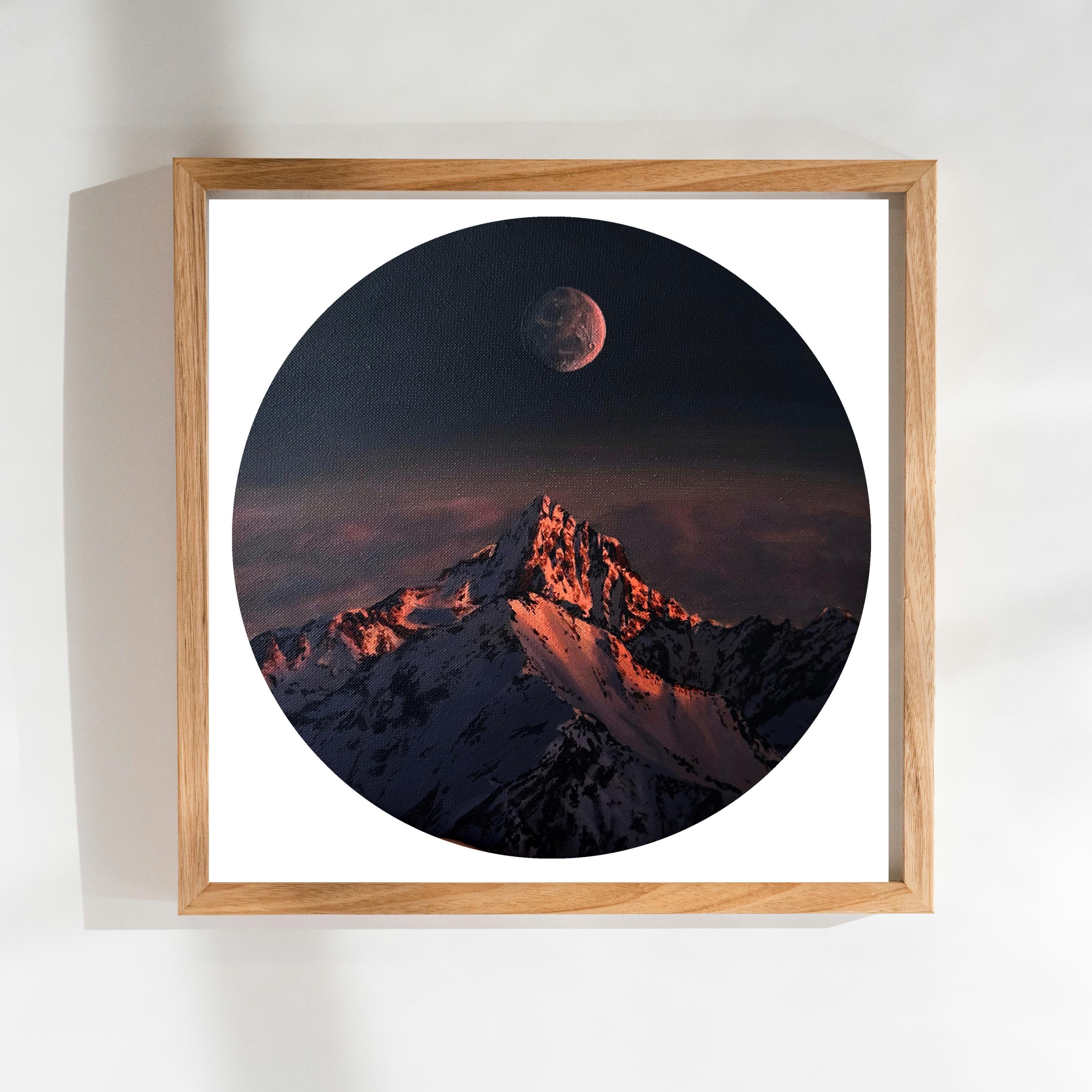 Alpenglow Mountain Square Art Print, High Quality Matte Large Wall Art Print, Acrylic Painting Print, Wall Decor