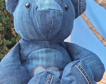 Nallebjörn gjord av återvunna jeans - Söt nallebjörn gjord av återvunna jeans