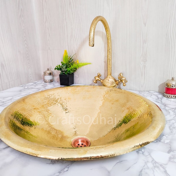 Moroccan Brass Sink Hammered Gold Color Round/Oval Handmade , Brass Sinkmoroccan Bathroom Decor