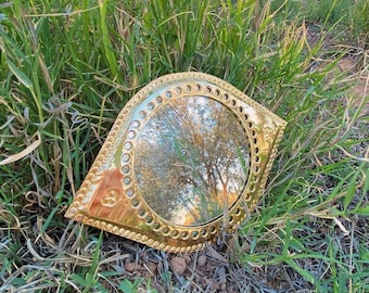 Set of 4 Small Handmade Brass Mirrors: Decorative Wall Decor