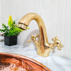 Moroccan Brass faucet, Solid Brass Faucet, hammered brass faucet for Kitchen and Bathroom, Handmade Decorated Faucet