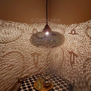 Moroccan Pendant Light, Handmade Brass Ceiling Lamp, Boho Shadow Lighting, Hanging Lamp, Ethnic Home Decor, new home decor